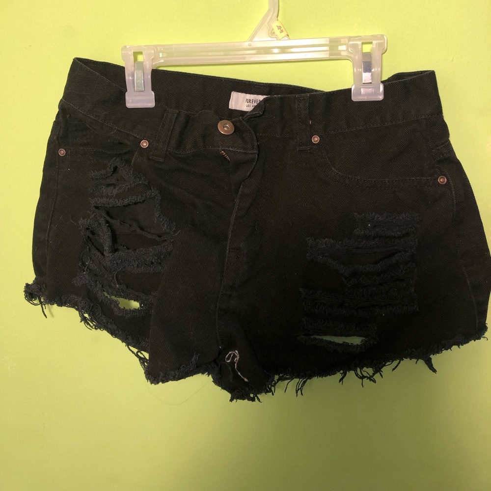 Black denim ripped shorts
